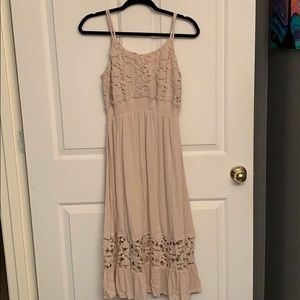 Tan crochet midi sundress